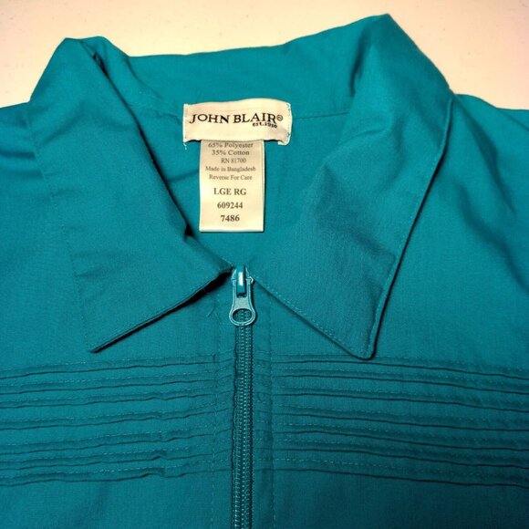 John Blair Shirt Mens Large Turquoise Blue Full Zip Up Vintage Grandpa Pleated - Picture 5 of 8
